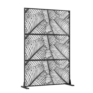 72" x 47" Metal Privacy Screen for Outdoor, Freestanding Garden Divider Panel with Laser Cut Tropical Leaf Design, Weatherproof Fence for Patio, Deck, Backyard - Foliage Pattern