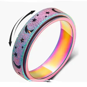 Fidget Ring for Anxiety Relief for Men and Women Stainless Steel Rotating Ring Fashionable Daily Spinning Ring Relieves Stress and Anxiety