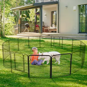 PetCozife Small Dog Indoor Outdoor Fence Gate, Dog Playpen | 32 Inch, 2 Panels | Heavy Duty Metal Pet Exercise Pen | Indoor Outdoor Fence Panels | Rust-Resistant, Removable, Anti-Skid, Expandable Design, Cat Exercise Enclosure Gate, Garden Patio Fence