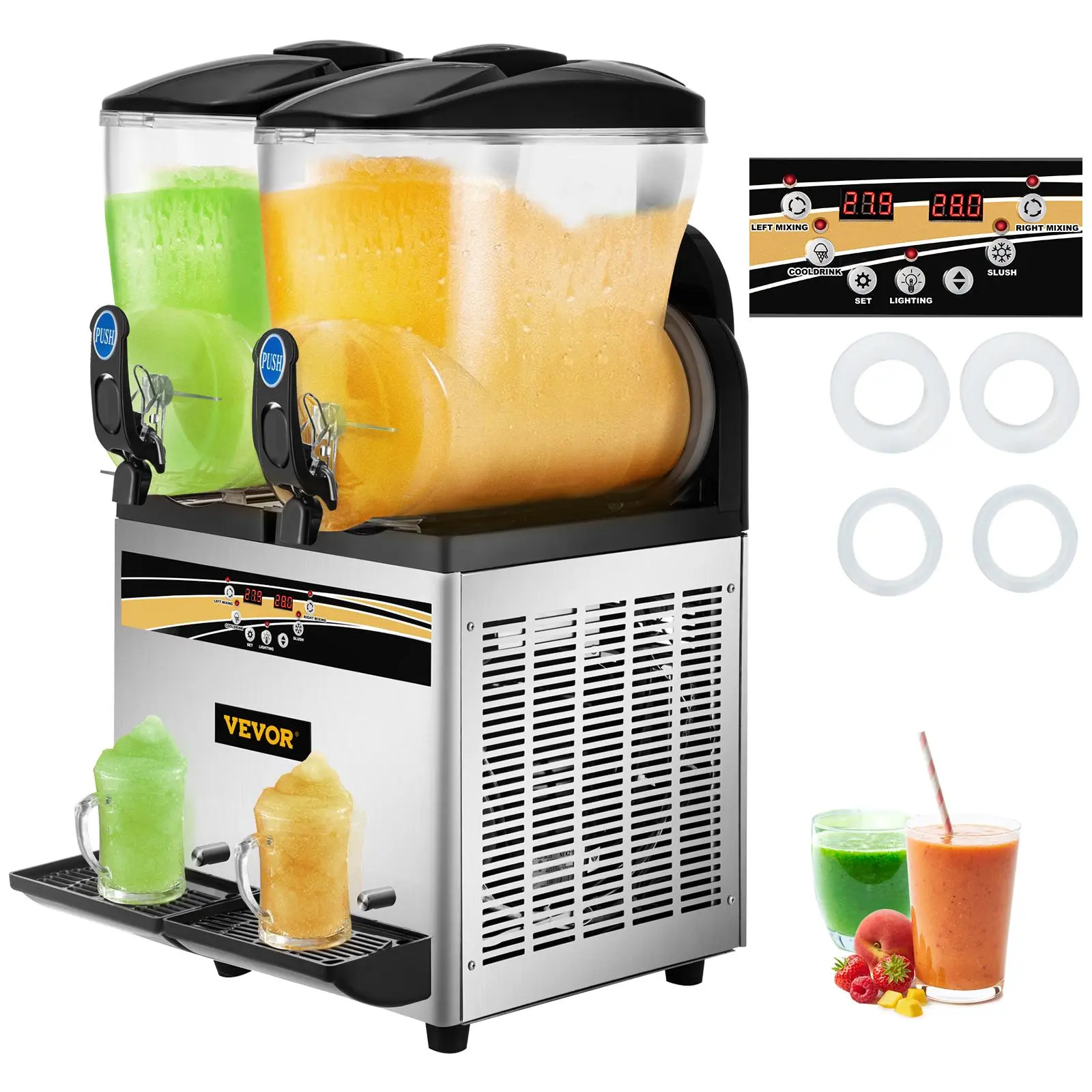 【Summerfinds】VEVOR 1000W Commercial Slushie Machine, Stainless Steel Tank, ABS & PC Construction, LED Light - Stainless Steel Slushie Machines for Home, Restaurants (Kitchen Specialty Appliance)
