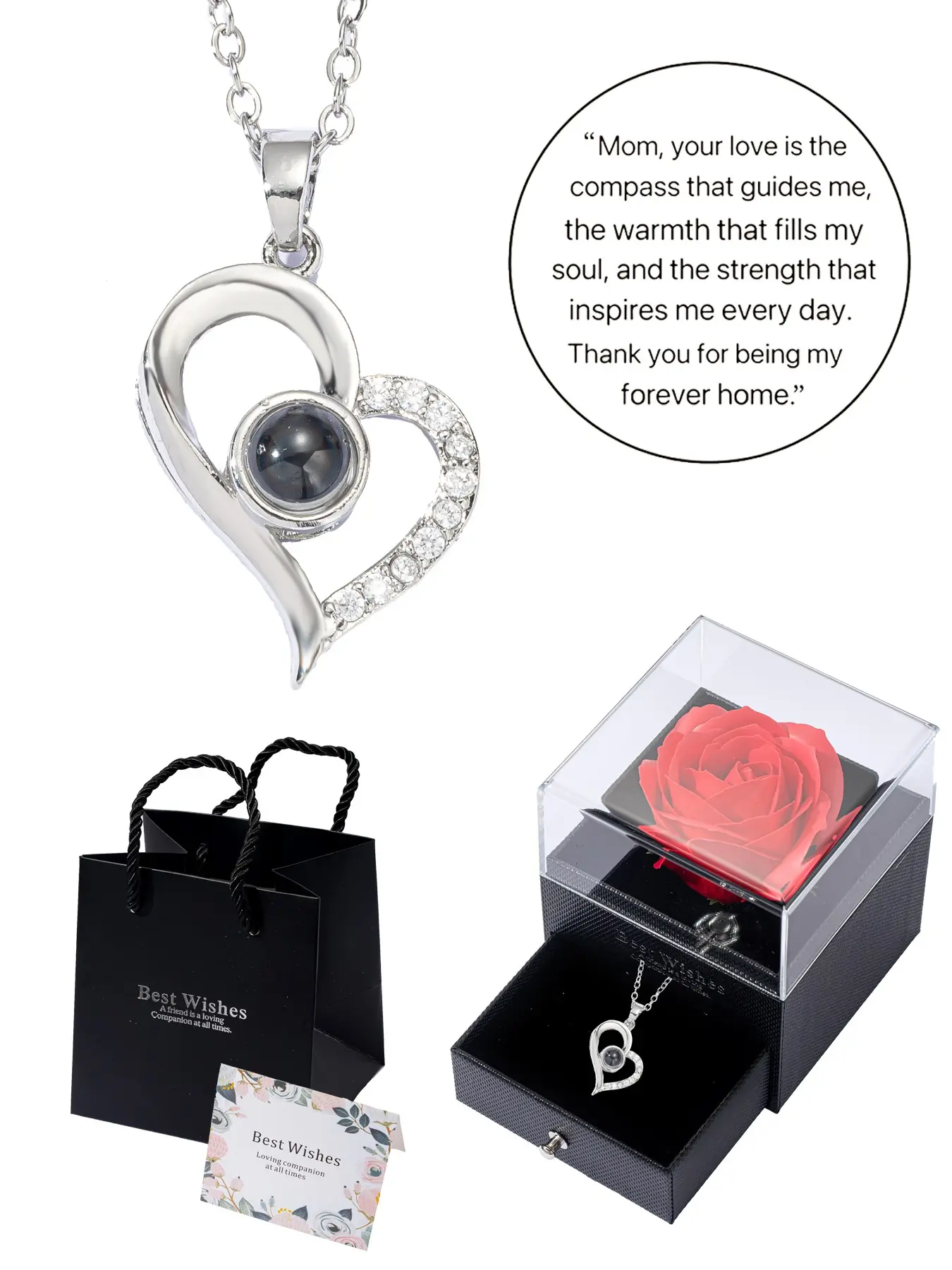 Love Memory Projection Necklace, 100 Languages of I Love You, Mother's Day Gift, Rose Box Included, Perfect for Festivals and Parties, Exquisite Chain Jewelry