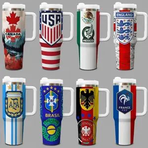 Soccer Team Tumbler 40oz with Handle, USA Canada Mexico England France Germany Brazil Argentina Cup, Insulated Travel Mug, World Football Fan Gift