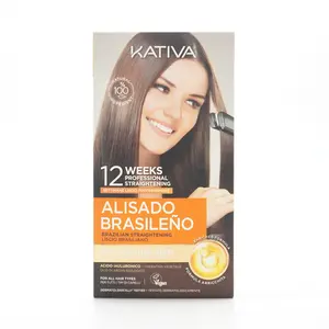 Kativa Alisado Brasileno Straightening Kit with Keratin Aloe Vera & Jojoba Oil for Long Lasting Smooth Hair Results 12 Weeks Professional Treatment