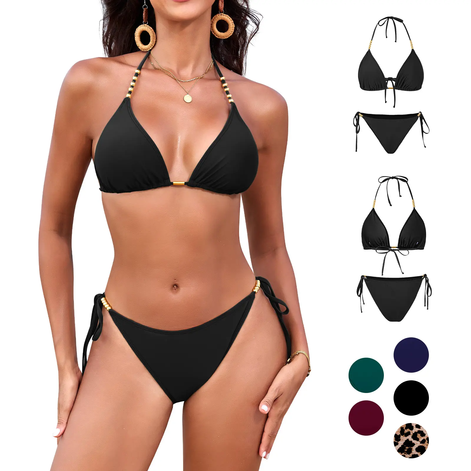 Women's Bikini Sets Triangle Halter Neck Padded Tops Low Waisted Bottoms Sexy Two Piece Swimsuit for Beach Summer Swimwear