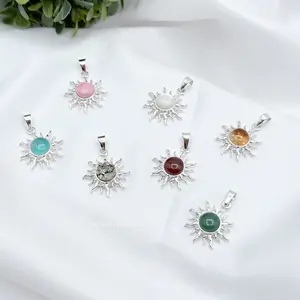 950 Silver Pendant Sun In Natural Stone