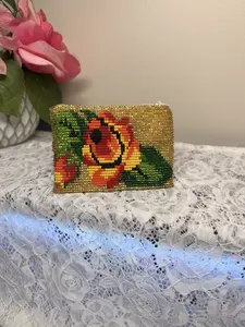 Monederos Huichol Beaded Coin Holder/Purse with Vibrant Floral Design Handcrafted in Authentic Huichol Style 3 inch X 4 inch