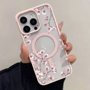 Sakura Pattern Acrylic Anti-Drop Phone Case Protector, Magnetic Ring Wireless Charging, Fits Apple iPhone 17 17promax Air 16promax/samsung Models