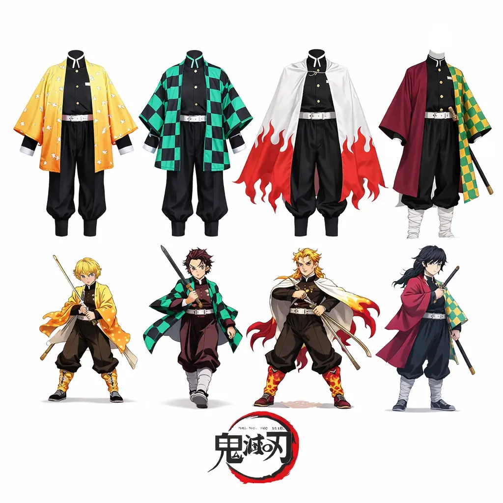 Men's Demon Slayer Kimetsu no Yaiba Cosplay Outfits Set - Unisex Polyester Top & Pants, Breathable Menswear for Halloween, Special Occasions