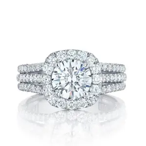D/VVS1 Gems Luxurious Full Pavé Ring, Three-Row Design, Elegant Jewelry for Women