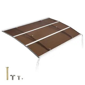 VEVOR Awnings for Door Entrance, 39 x 59 in, Exterior Front Door Window Awnings with Drainage & Metal Bracket, Rain Snow Sun Protection, Overhang Polycarbonate Door Canopy for Porch Patio, Brown