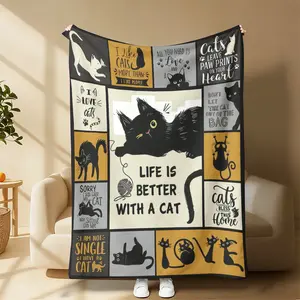 Viral "Life is Better With a Cat" Blanket Funny Black Cat Patchwork Throw,Ultra Soft Cozy Flannel for Cat Lovers,Perfect Birthday, Holiday, or Just-Because Gift to Wrap in Feline Joy & Warmth "Life is Better With a Cat" Throw,Funny & Cute for Cat Lovers