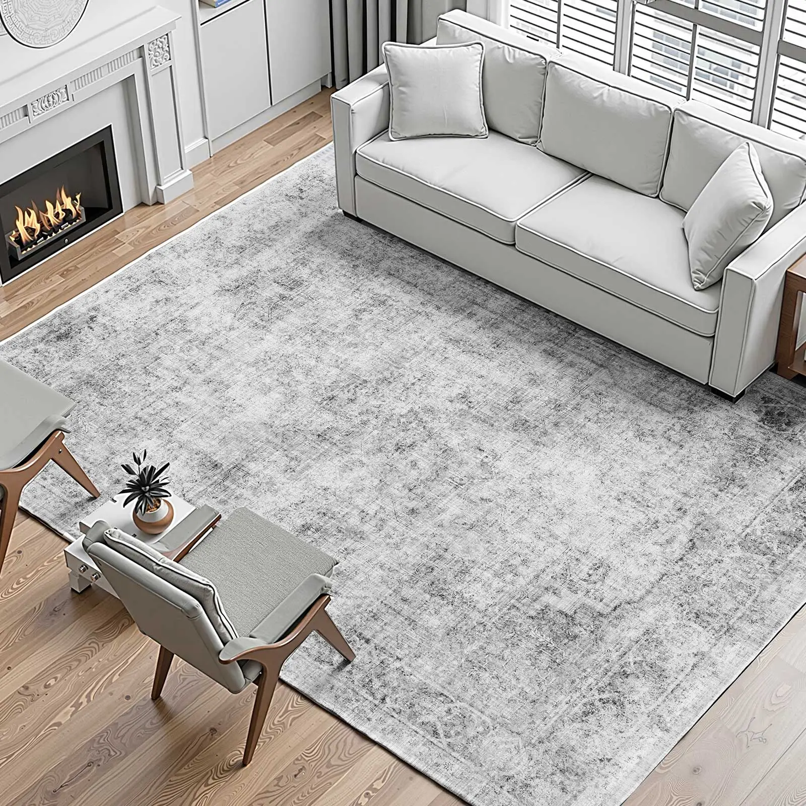 VEVOR Area Rug, 9 x 12 ft Large Washable Boho Rug, Non-Slip and Tear-Resistant Soft Carpet, Pet Friendly Bohemian Area Rugs, Indoor Mat for Bedroom, Living Room, Office, Gray#BacktoSchool