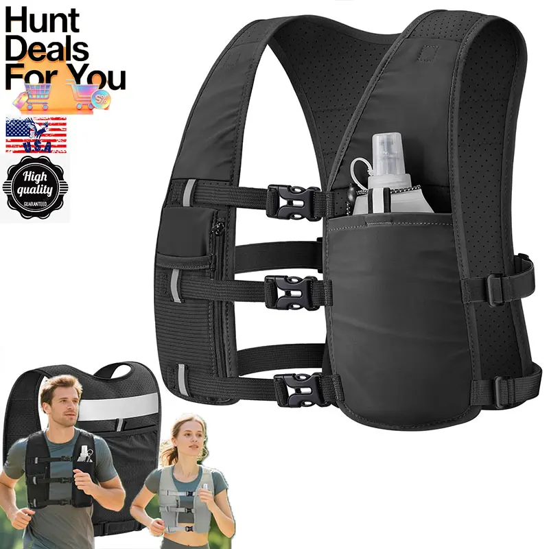 Running Vest with 500ml Soft Flask, Lightweight Running Hydration Vest for Men Women，Adjustable Reflective Water Backpack with Phone Holder for Hiking Cycling Marathon Trail Race