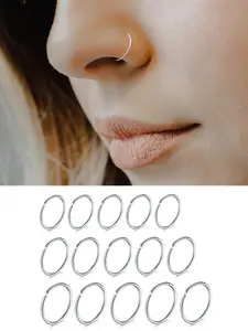 15pcs/set Plain simple Stainless Steel Nose Ring, Classic popular Cuff Nose Ring, Nose Piercings Kit, Fashion Body Piercing Jewelry Accessories for Women and Men, Nose Rings Set, Nosering