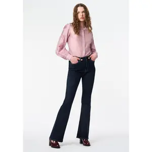 Fifi Women's Satin Blouse With Pleated Sleeve Detail, Burnished Lilac - WT0211