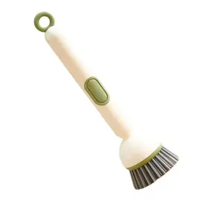 Comfortable Adjustable Silicone Dish Brush with Soap Dispenser - 360-Degree Rotatable ABS Handle, Compact Plastic Holder, Multifunctional Kitchen Sink Scrubber