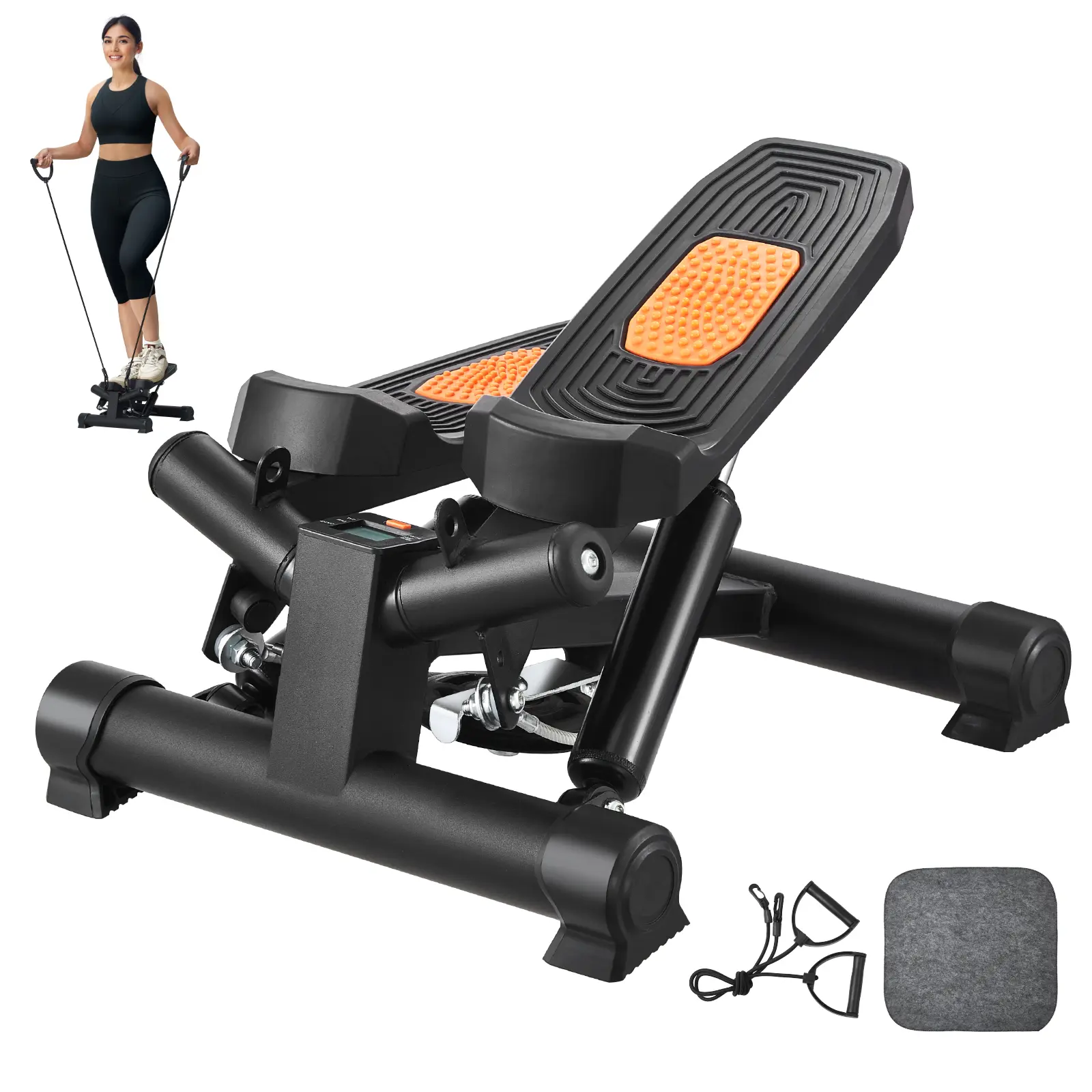 【SummerFinds】VEVOR Stair Stepper, Mini Stepper for Exercise at Home, Hydraulic Fitness Twist Stepper with Resistance Bands, Full Body Workout Cardio Equipment, Stair Climber with LCD Monitor, 330LBS Load Capacity