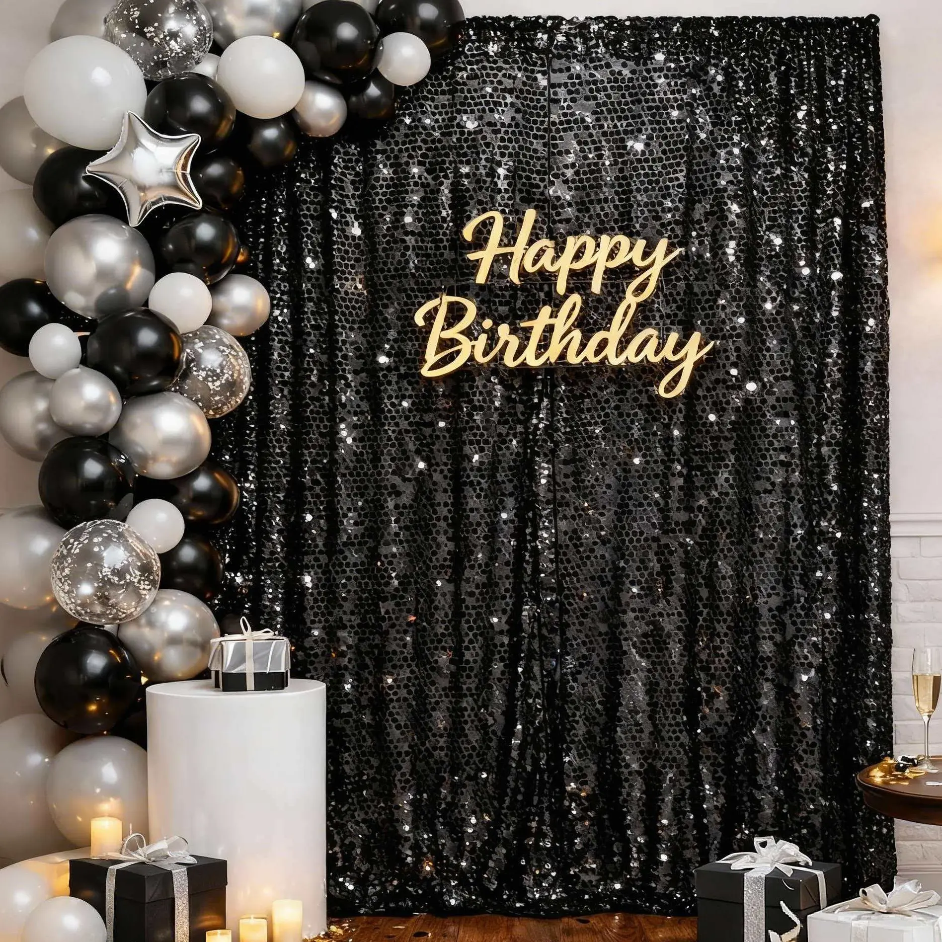 9Ft × 8Ft Glitter Sequin Mesh Shimmer Wall Backdrop Curtain, Party Decor Photo Backdrop for Weddings, Birthday Events