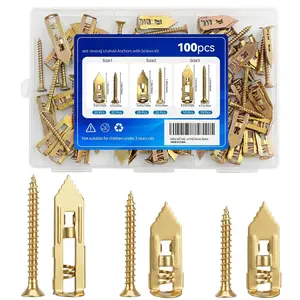 100 count Self Drilling Drywall Anchors with Screws Kit, 50 Sheetrock Anchors & 50 Screws, 3 Sizes,No Pre-Drilling Required, for Wall Decor, Shelves, Pictures