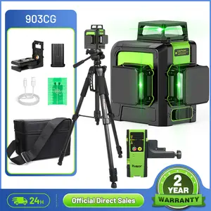 Huepar 903CG 12-Line 3D Laser Level Tool, 360° H+V Green Beam, 4X Brighter, Self-Leveling, Magnetic Mount, Complete Kit for Ceiling & Tiling, Laser Level Tripod