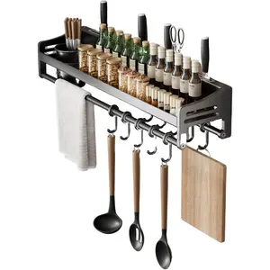 Wall Mounted Kitchen Rail with Hooks – Waterproof Utensil Hanger