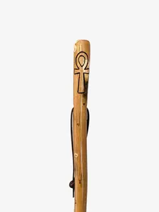 Carving of Ankh Cross Walking Stick, 2D Ankh Cross Hicking stick, Hand-carved staff up to 60" tall by Creation Carvings, Made in the USA