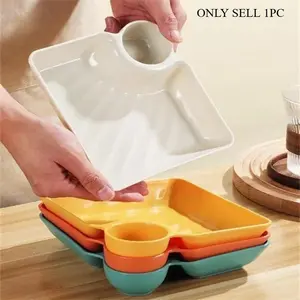 Chips and Dip Plates, Plastic Serving Platter Dumpling Plate with Dipping Saucer, Divided Snack Serving Dishes for Appetizer, Plastic Dessert Plates