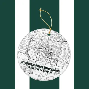 Michigan State University Ornament, Ceramic Map Keepsake with Campus Coordinates & Spartan Pride