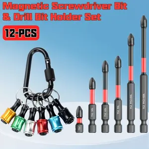 QTG 12-Piece magnetic screwdriver and drill bit storage set (including hex shank socket wrench)