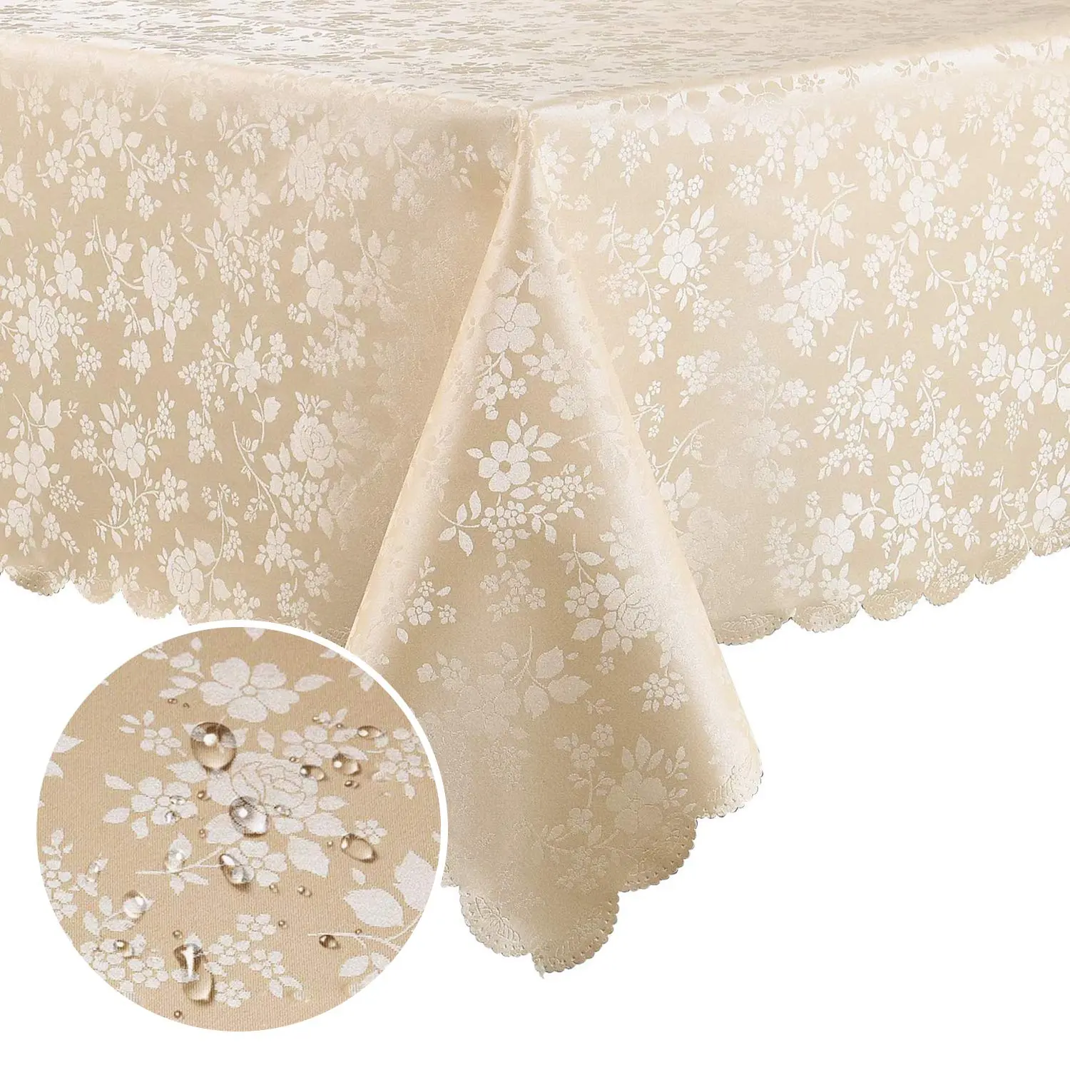 Embossed-Edges Warm Tone 3-Layer Durable PU Vinyl Rectangle Tablecloth - Heavy-Duty, Waterproof, Wipe Spills Fast, Wash-and-Reuse Cover for Kitchen, Holiday Decor