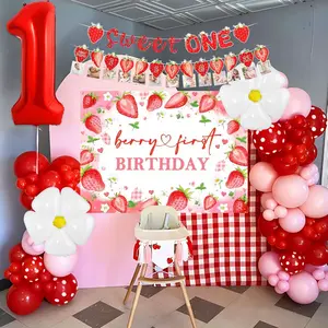 LaVenty Berry First Birthday Decorations Strawberry 1st Birthday Photo Banner Party Decor Girls Strawberry Sweet One Backdrop Banner Berry Baby Shower Party Supplies
