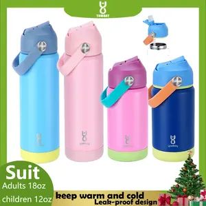 【Yawbay】18oz Adult & 12oz Kids Stainless Steel Thermos, Quiet-Grip Non-Slip Base, Leakproof Wide Mouth Straw Lid, Tapered Bottom for Car Cup Holders & Easy Cleaning, BPA-Free Double Wall Vacuum Insulated Cup Tumblers Flask Bottle Container Travel