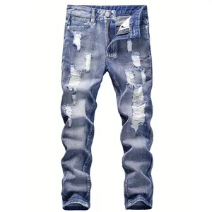 5-13 Years Old Boys' Stretch Denim Slim Fit Ripped Pants Washed Black Vintage Style Zipper Pockets Elastic Waistband Straight Design Durable Comfortable Suitable for Outdoor Casual Sports
