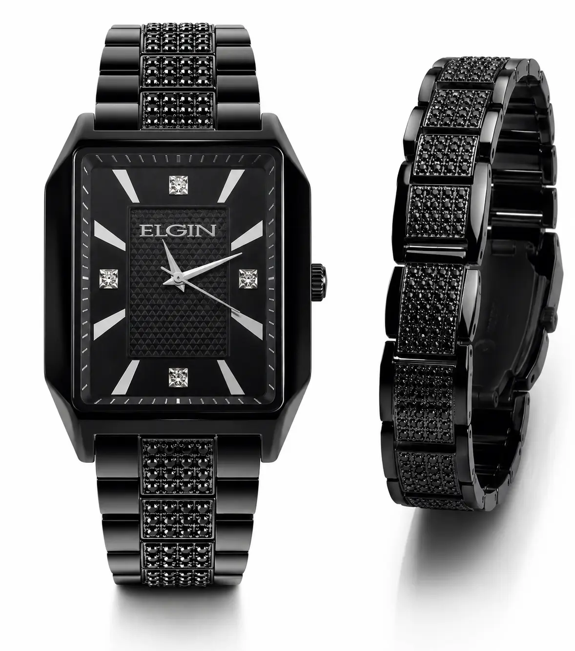 Elgin Adult Adult Male Analog Wristwatch and Bracelet Set in Gun Metal and Pave Design (FG160044ST)