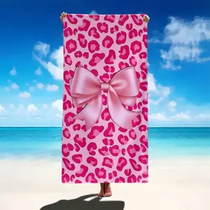 Pink Leopard Print Bowknot Microfiber Quick-Drying Beach Towel, Super Absorbent Towel, Extra Large Size, Thick, Super Soft, Strong Water Absorption, Quick-Drying, Durable, Portable, Suitable for Summer Beach Vacations, Swimming Pools, Outdoor Camping Use
