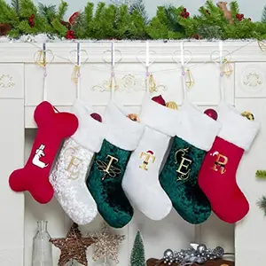 Personalized Embroidery Monogram Initial Human Christmas Stockings 1 Pack Durable Christmas Ornament Bag for Family Decorations Red and Gold Letter F