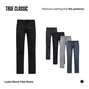 True Classic Men’s Straight Fit Jeans – Soft 4-Way Stretch Denim, Relaxed Tapered Fit for Casual, Workwear, or Everyday Comfort