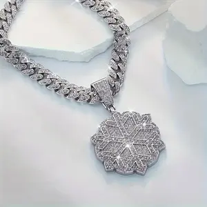 Hip-Hop Style Crystal Snowflake Pendant Necklace - Zinc Alloy Cuban Chain with Shiny Crystal, Unisex Street Fashion, Christmas Gift for Rappers and Music Enthusiasts