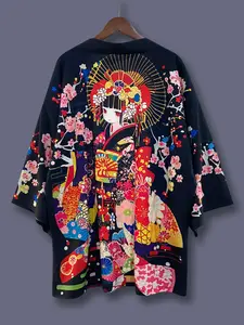 Japanese Style Floral Kimono Cardigan, Loose-Fitting Spring Summer Robe, Unisex Casual Beach Vacation Outerwear, Party Performance Clothing