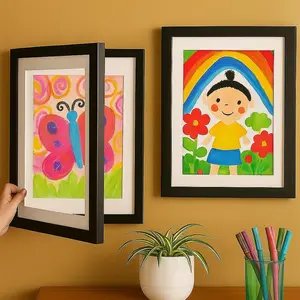 2 Pcs Kids Art Frame A4 Magnetic Artwork Display Storage Frame MDF Front Loading Picture Frame Holds Up-to 150 Artwork Couple Gift Christmas Gifts Festive Gifts Wooden Framed Decor Photo Gallery Style Hanging Keyholes Flexible Orientation #Trending