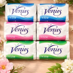 VENUS Bar Soap Cleanser Pack - 6 Bars (Pink, White, Blue), 5.3oz Each (Total 31.8oz) Gentle Daily Body Care Product