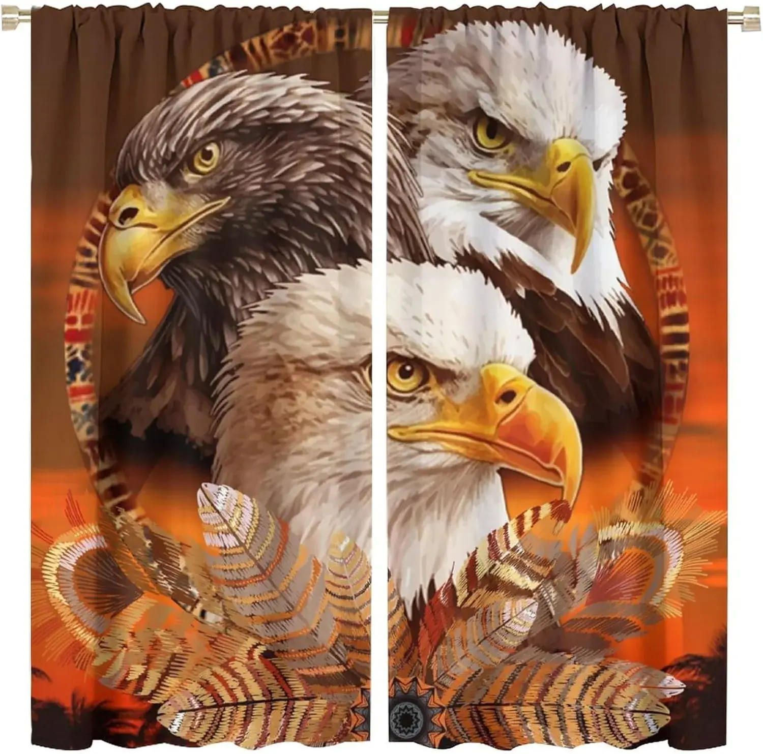 Rustic Wildlife Bald Eagle Curtains - Vintage Western Native American Dreamcatcher Feathers Window Treatment Darkening Blackout Thermal Insulated Rod Pocket Curtains 2 Panels 84" L x 42" W