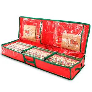 Christmas Gift Wrap Storage Bag, Durable Pe Material, Adjustable Dividers & Ribbon Pockets, Perfect Organizer for Holiday Gifts