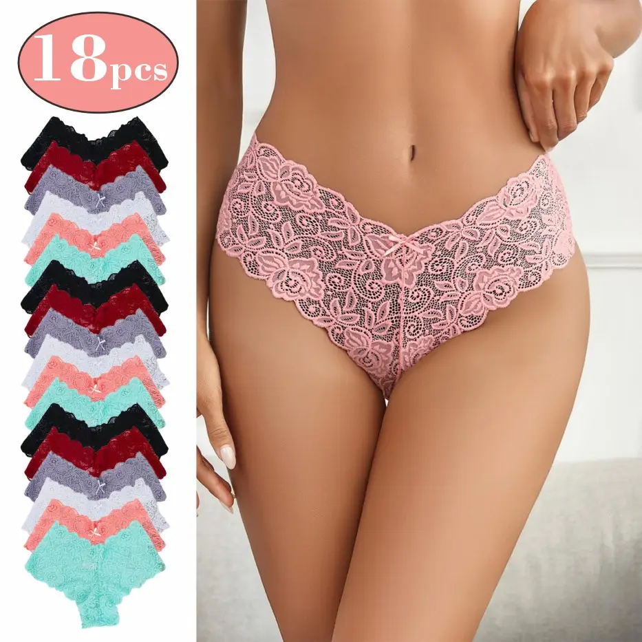 Women's 18-Piece Sporty Chic Lace Panties, Multi-Color Underwear Pack with Bows - Size Inclusive & Skin-Friendly for Maternity & Summer Use, Sporty Sports Underwear
