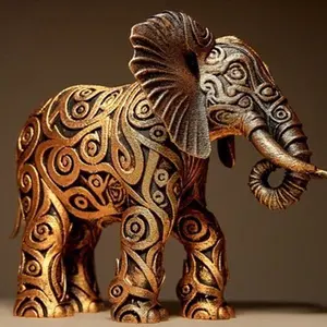 Ornamental Standing Elephant Statue with Detailed Patterns and Gold Finish Design