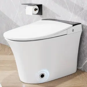 Heated Seat Smart Toilet, One Piece Toilet, Automatic Flush Tankless Toilet without Bidet, with Foot sensor Flush, Blue Night Light, Knob Control, Power Outage Flushing, Soft Close Cover,White