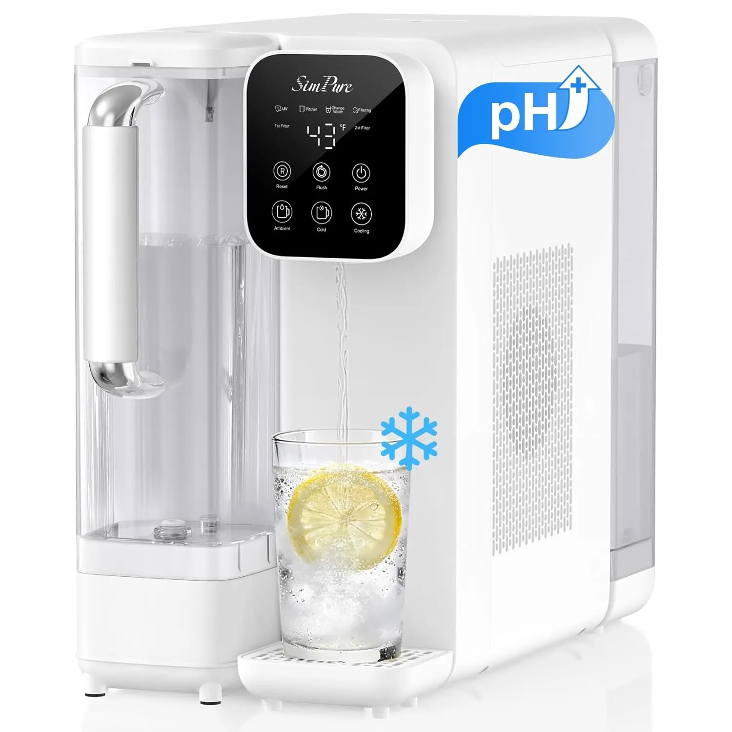 SimPure Y11C-A UV Reverse Osmosis Countertop Water Filter - 6-Stage RO System, 43-59°F Adjustable Chilled Water, Alkaline Mineralization, Detachable Pitcher, No Installation, 19x9.1x14.8", for Kitchens, Desktops, Apartments, PPC Compatible, Desktop, Plug‑