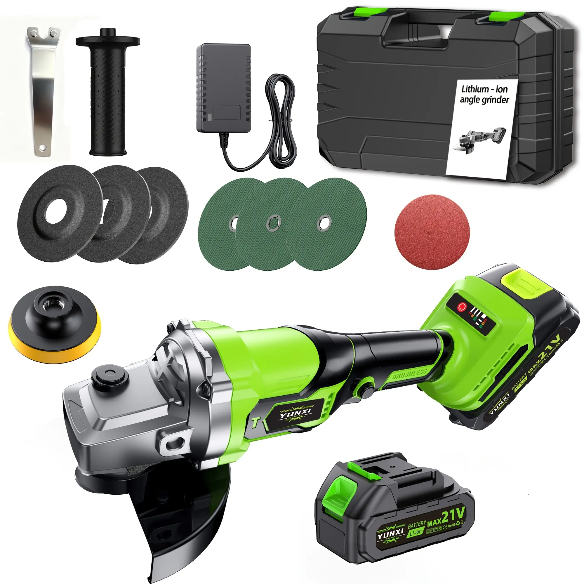 YUNXI Cordless 5/8-in Heavy-Duty Angle Grinder (8300-12000r/min Power Tool), Lithium-Ion Battery-Equipped Professional Polisher, Rugged Multi-Function Device, Tool Box Compatible for Car Refurbishment, Power Tools, Boat