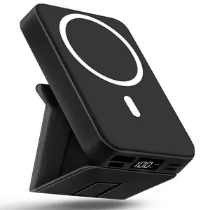 Magnetic Power Bank 10000mAh Wireless Portable Charger with USB-C Cable LED Display Foldable Battery Pack for iPhone17/ 16/15/14/13/12/Pro/Pro Max Series Charging Compact Silicone Black