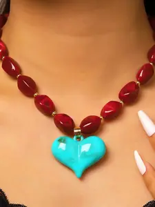 Dopamine Colorful Resin Heart Necklace, European and American Style Exaggerated Irregular Bead Chain, Vacation Wind Layered Accessory, Chunky Necklace